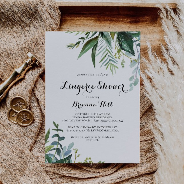 Greenery Calligraphy Bridal Lingerie Shower Invitation (Creator Uploaded)