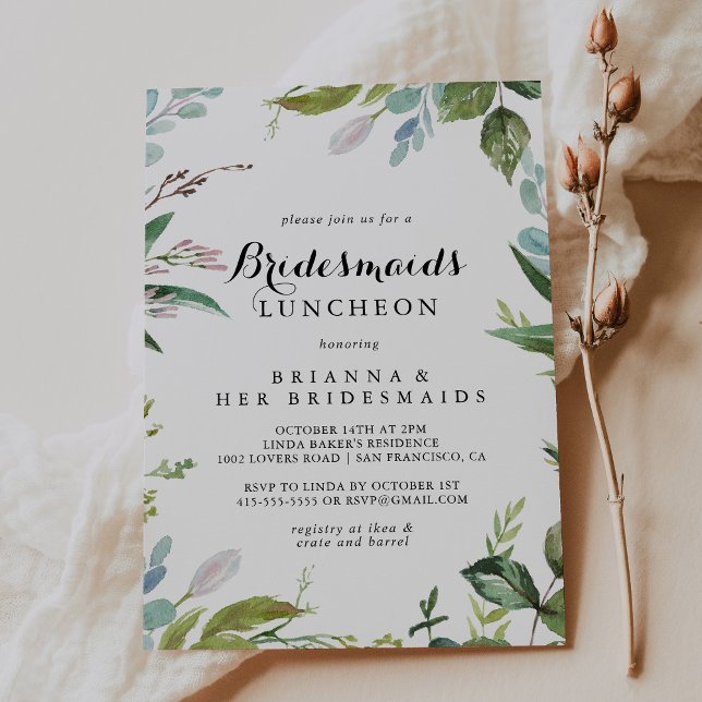 Greenery Calligraphy Bridesmaids Luncheon Shower Invitation (Creator Uploaded)