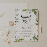 Greenery Calligraphy Brunch with the Bride Shower Invitation<br><div class="desc">This greenery calligraphy brunch with the bride shower invitation is perfect for a modern wedding shower. The design features predominantly green tropical leaves with a touch of pink blush flowers.</div>