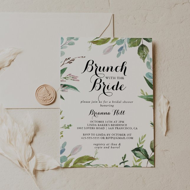 Greenery Calligraphy Brunch with the Bride Shower Invitation (Creator Uploaded)