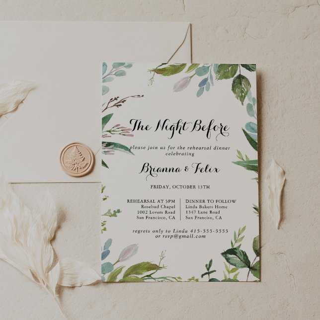 Greenery Calligraphy Night Before Rehearsal Dinner Invitation (Creator Uploaded)