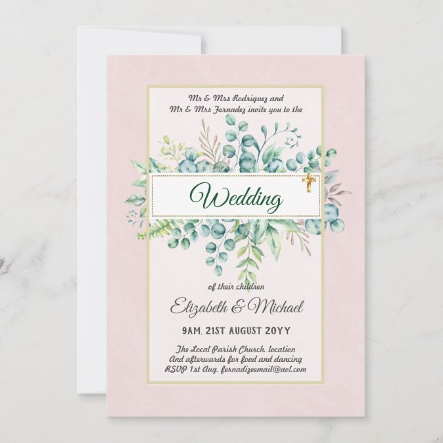 Greenery CATHOLIC Wedding Christian Budget Modern Invitation (Front)