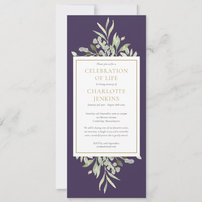 Greenery Celebration of Life Funeral Service  Invitation (Front)