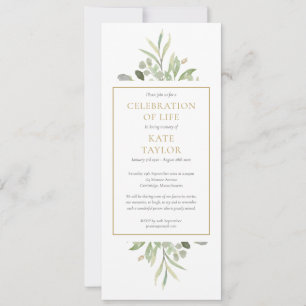 Greenery Celebration of Life Funeral Service Invitation