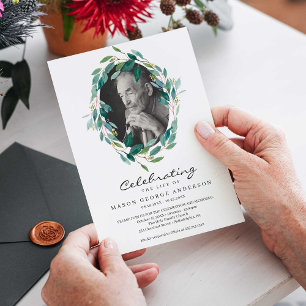 Greenery Celebration Of Life Memorial with Photo Invitation