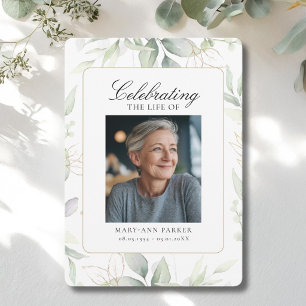 Greenery "Celebration of Life" Photo Funeral   Invitation