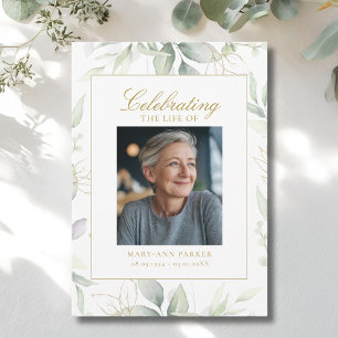 Greenery "Celebration of Life" Photo Funeral   Invitation