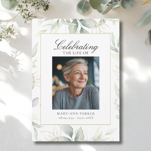 Greenery "Celebration of Life" Photo Funeral Invitation