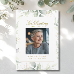 Greenery "Celebration of Life" Photo Funeral   Invitation