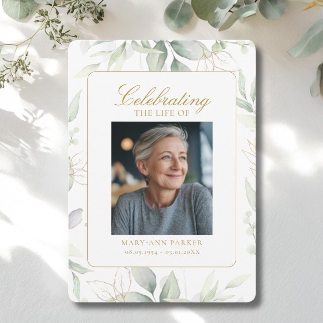 Greenery "Celebration of Life" Photo Funeral   Invitation (Greenery Eucalyptus "Celebration of Life" Photo Funeral Invitation)
