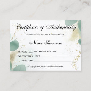 Greenery Certificate of Authenticity Artwork Logo