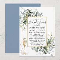Greenery Champagne Glass Dusty Blue Shower
