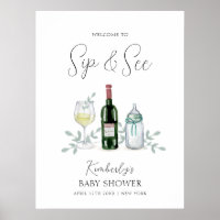Greenery Champagne Sip & See Baby Shower Welcome 