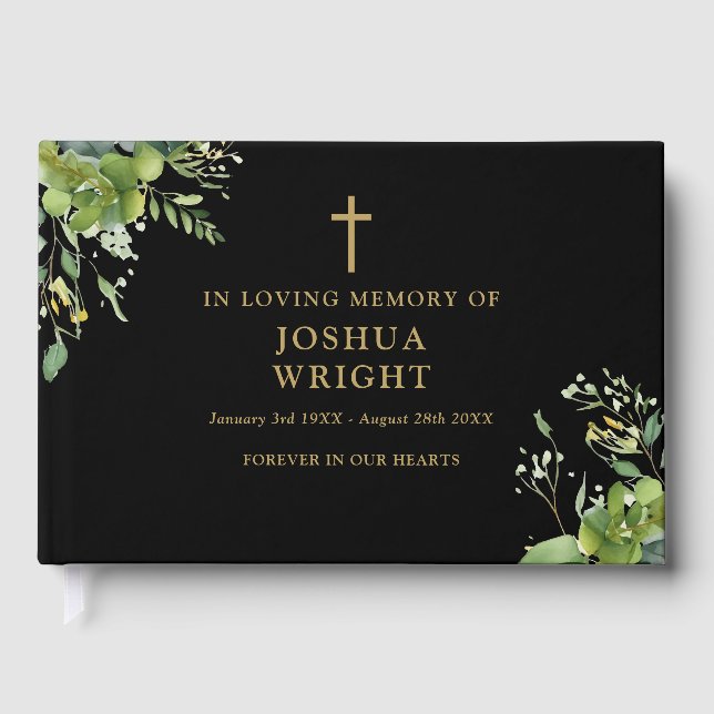 Greenery Christian In Loving Memory Funeral Guest Book (Front)
