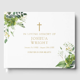 Greenery Christian In Loving Memory Funeral Guest Book