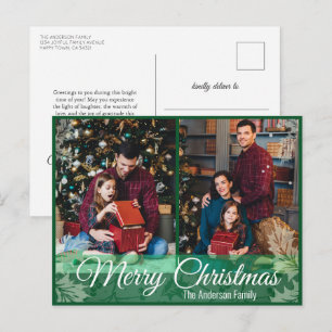 Greenery Christmas Holly Leaf Green Frame 2 Photo Holiday Postcard