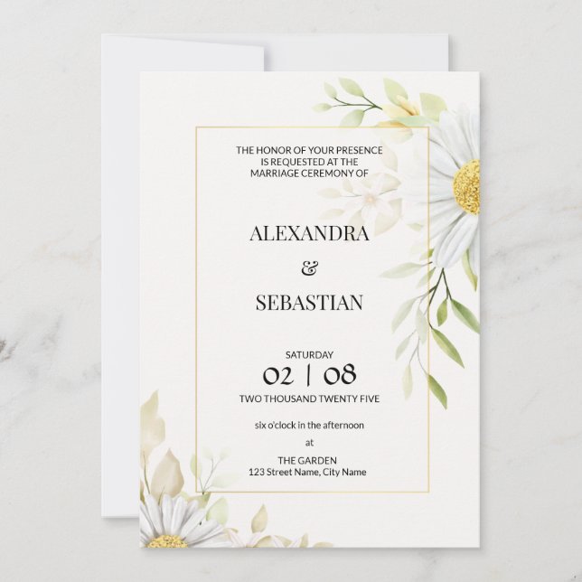 Greenery Chrysanthemum Wedding Invitation (Front)