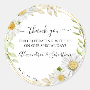 Greenery Chrysanthemum Wedding Thank You Classic Round Sticker