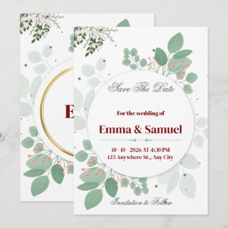 Greenery Circle Save The Date Card