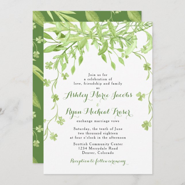 Greenery Clover Floral Wedding Invitation (Front/Back)