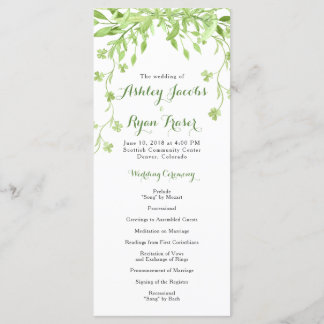 Greenery Clover Floral Wedding Program Programme