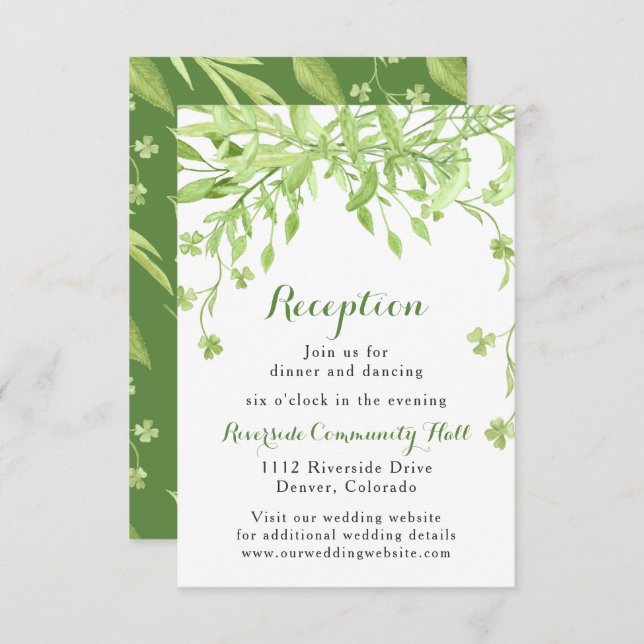 Greenery Clover Floral Wedding Reception Invitation (Front/Back)