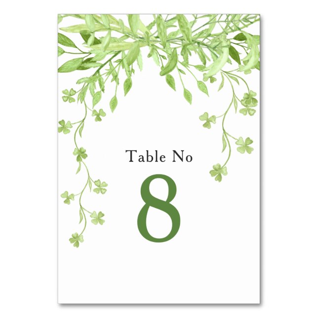 Greenery Clover Floral Wedding Table Card (Front)