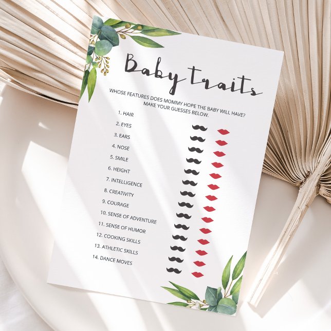 Greenery Coed Baby Shower Game Baby Traits (Creator Uploaded)