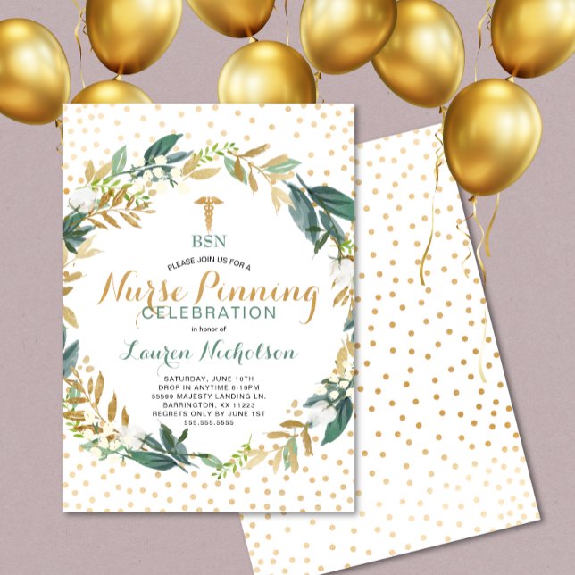 Greenery Confetti Nurse Pinning Graduation Party Invitation (Creator Uploaded)
