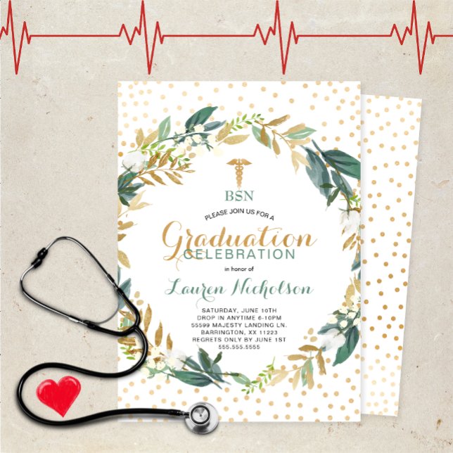 Greenery Confetti Nursing School Graduation Party Invitation (Creator Uploaded)