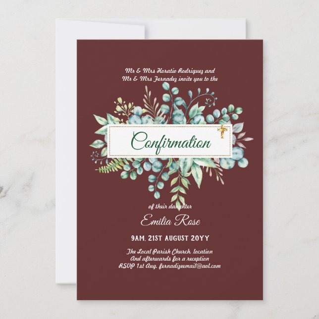 Greenery CONFIRMATION Invite Modern Double Sided (Front)