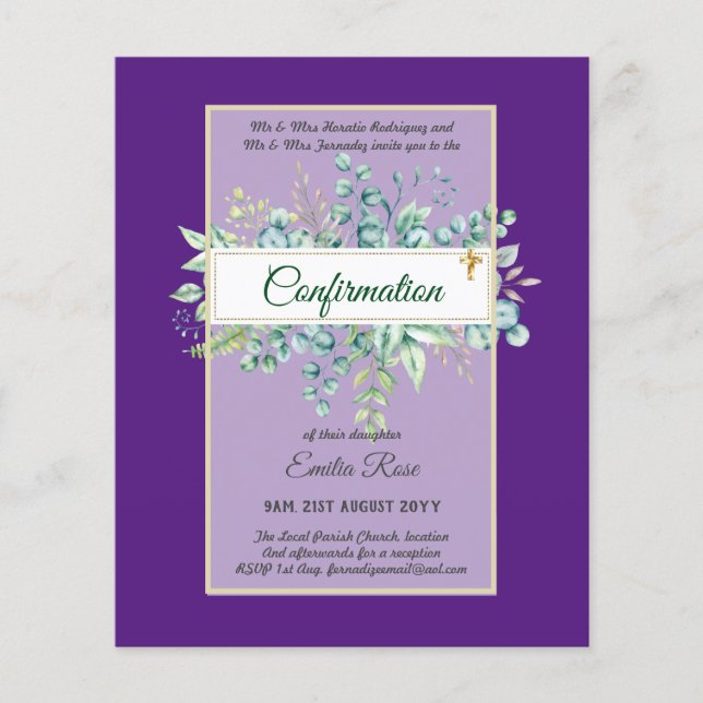 Greenery CONFIRMATION Invite Modern Double Sided Flyer (Front)