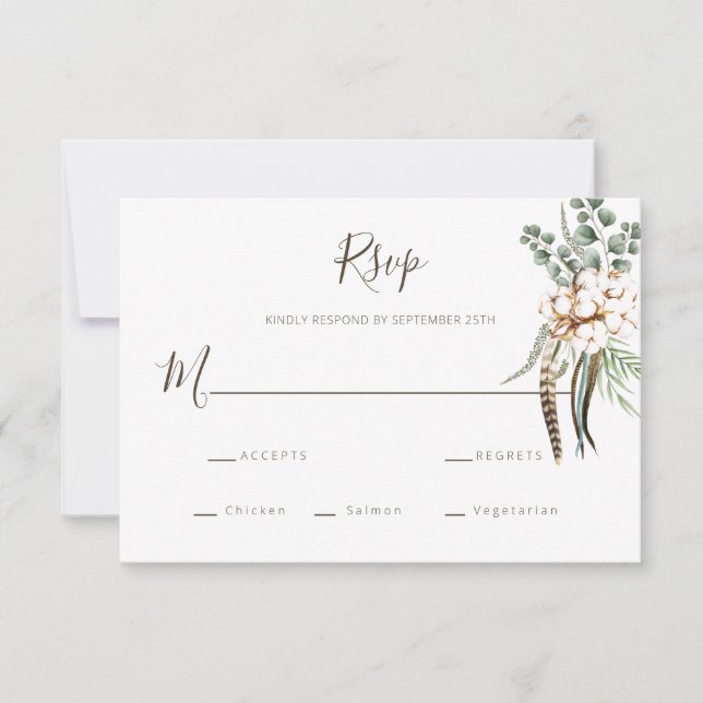 Greenery Cotton Boho Wedding RSVP Card (Front)