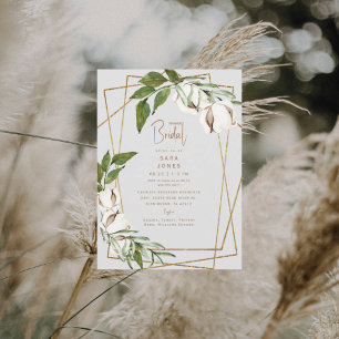 Greenery & Cotton Geometric Grey Bridal Shower In Invitation