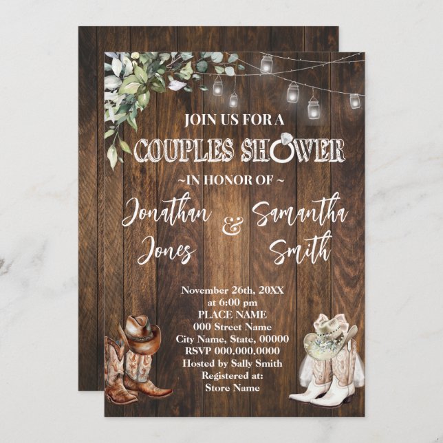 Greenery Couples Shower Western Country Wedding Invitation (Front/Back)