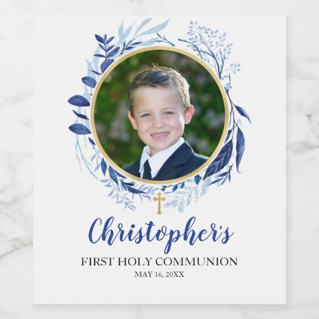 Greenery Cross Blue Wine Bottle Label (Single Label)