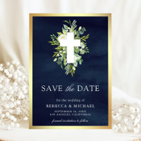 Greenery Cross Catholic Navy Wedding Save The Date