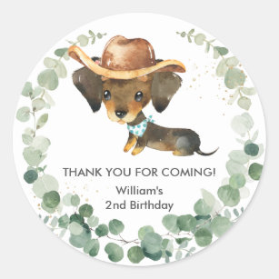 Greenery Cute Dachshund Puppy Dog Birthday Favour  Classic Round Sticker