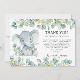 Greenery Cute Elephant Baby Shower Gender Neutral Thank You Card