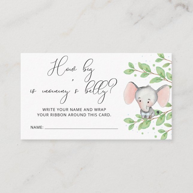 Greenery Cute Elephant How Big is Mummy's Belly  Enclosure Card (Front)
