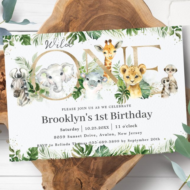 Greenery Cute Jungle Animals Wild ONE 1st Birthday Invitation (Creator Uploaded)