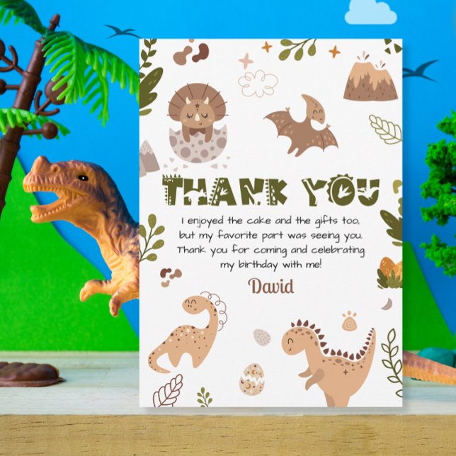 Greenery Cute Neutral Prehistoric Dinosaur Thank You Card (Creator Uploaded)