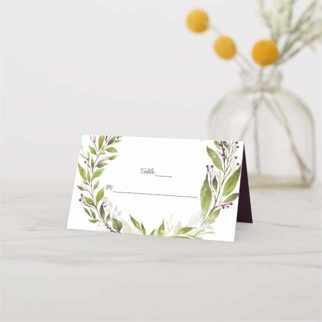 Greenery Dark Plum Mauve Berries Place Cards (Front)