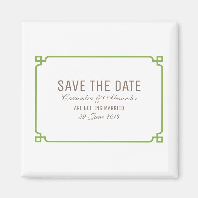 Greenery Deco Chic Save the Date Magnet (Front)