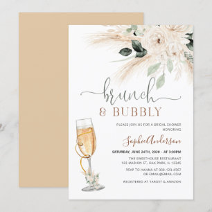 Greenery Desert Boho Pampas Grass Brunch & Bubbly Invitation