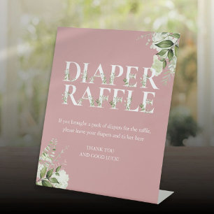 Greenery Diaper Raffle Dusty Rose Baby Shower Pedestal Sign