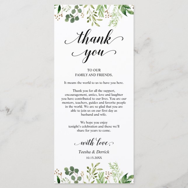 Greenery, Dinner Place Setting Thank You Card (Front)