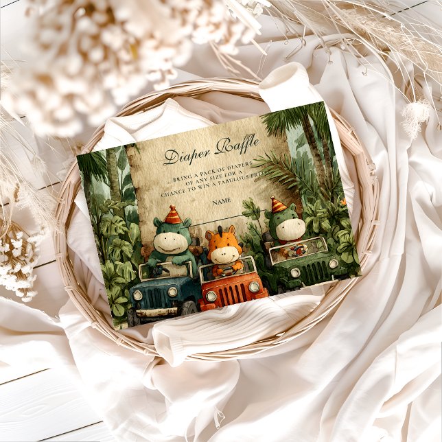 Greenery Dino Baby Shower Diapper Raffle Enclosure Card (Creator Uploaded)