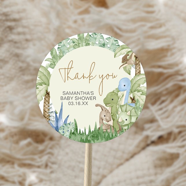 Greenery Dinosaur Baby Shower  Classic Round Sticker (Greenery Dinosaur Baby Shower Sticker)