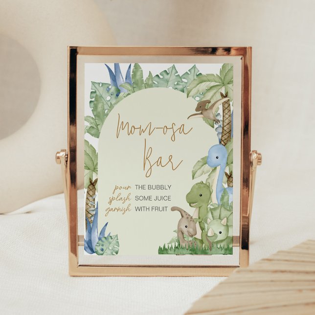 Greenery Dinosaur Baby Shower Mum Osa Bar Poster (Boho Dinosaur Baby Shower Mom Osa Bar Sign)